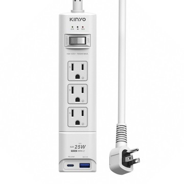 Kinyo PD+QC延長線 1開3插 GIPDB-3136  1.8m  白色  1個