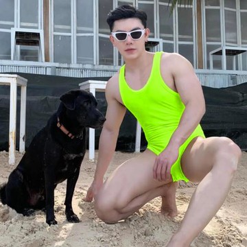 新款純棉美式運動坎肩背心男健身無袖打底潮牌彈力緊身三角連體衣