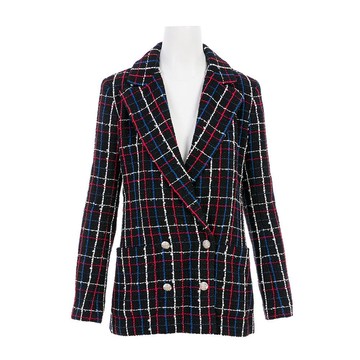 CHANEL 香奈兒 格紋 粗花呢 夾克(黑紅藍白格紋線亮黑色縫線-34)