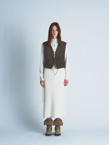 Pintuck Mock-neck Wool-blend Jersey Cardigan