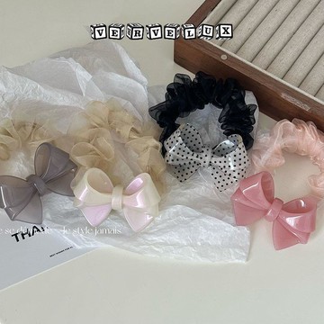 两件9.9折🔥臺灣出貨🔥可開發票✅韓版新款點點甜美糖果色立體蝴蝶結髮圈馬尾發繩髮飾大腸圈皮筋