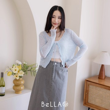 【夏季新品】BeLLA 撞色捲捲邊罩衫 藍色