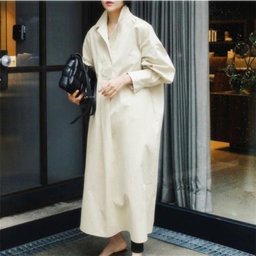 【米蘭精品】連身裙長袖洋裝-繫帶氣質長款棉質女裙子2色74kd13