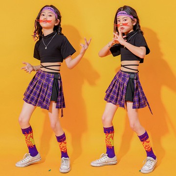 兒童街舞套裝女童爵士舞服裝夏季走秀女孩練功嘻哈新款露臍衣服潮