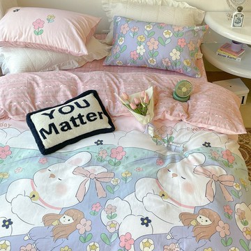 女兒房小清新ins四件套純棉100全棉被套三件套床上床單宿舍被罩4