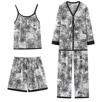 【莎蘿SARO】冰絲睡衣四件組 一般/水墨