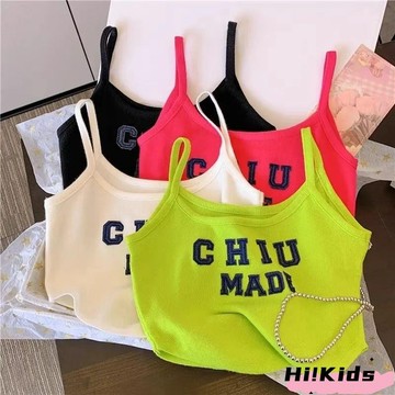 【~超級涼爽~】女童吊帶小背心2025夏季中小童洋氣字母貼布繡短版無袖外穿上衣ss
