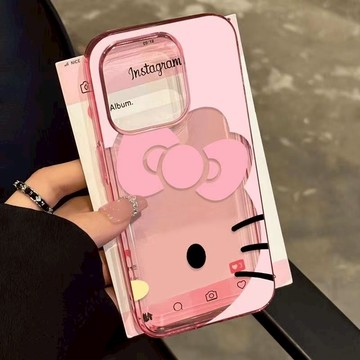 kitty 手機殼🎀 鏤空半臉凱蒂貓適用ipone16/15promax高透手機殼蘋果14/13 手機殻 貓咪手機殼