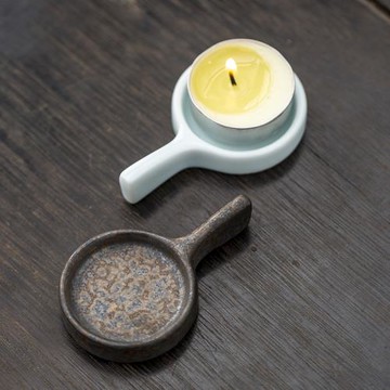中式陶瓷蠟燭托溫茶爐暖茶器專用蠟燭臺圓防燙帶柄隔熱小勺子燭托