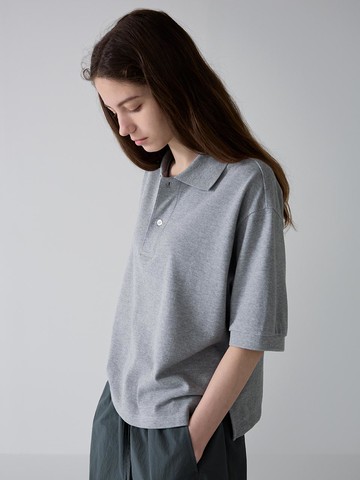 Crop Collar T-shirt_Melange Grey