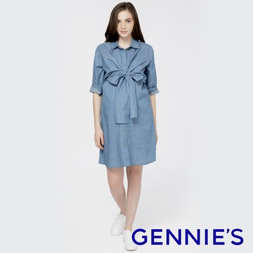 Gennies奇妮 多穿法丹寧風哺乳洋裝(藍T1L17)