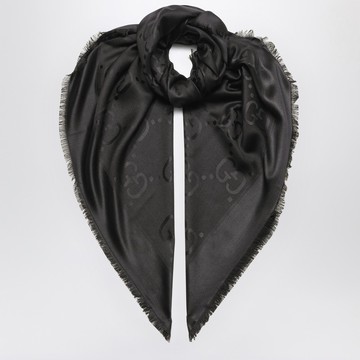Black GG jacquard frayed scarf