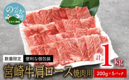 数量限定 便利 個包装 宮崎牛肩ロース焼肉用 200g×5パック 計1kg　N124-ZC045