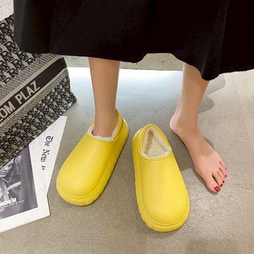 簡約保暖面包鞋女外穿低幫加絨2021冬季防滑室內一腳蹬糖果色棉鞋