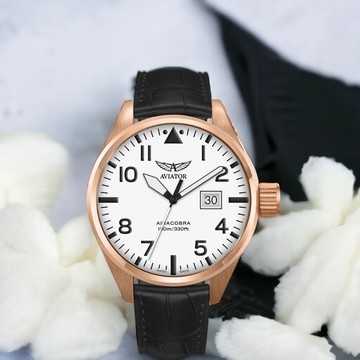 AVIATOR 飛行員 AIRACOBRA P42 飛行風格 腕錶 男錶 手錶 玫瑰金色 V.1.22.2.152.4