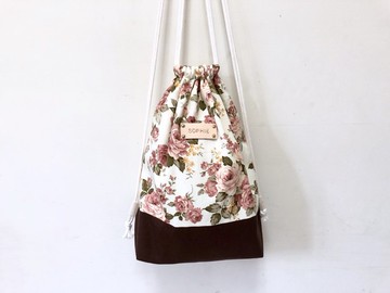 玫瑰花兒遇上咖啡(束口後背袋)/贈送免費打印名字皮標