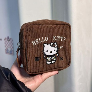 kitty化妝包 kitty收納包 姨媽包 秋冬燈芯絨布HelloKitty刺繡化妝包高顏值便攜式手拿洗漱包