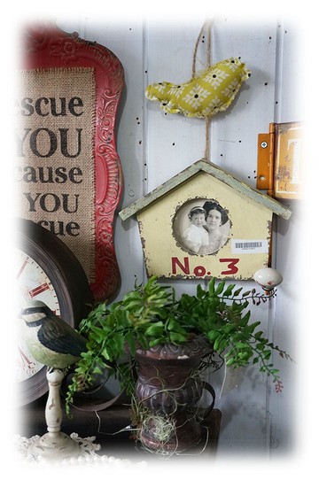 古舊掛墻布藝鳥房屋相框  鄉村風格 1入