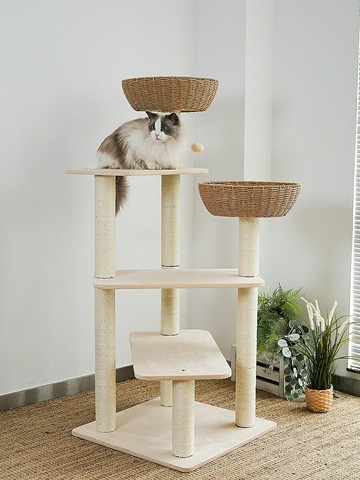 免運 貓跳台貓爬架 藤編貓窩貓樹貓爬架一體劍麻柱磨爪子大型多層不占地貓架子攀爬