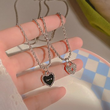 輕奢波光粼粼鑲鉆愛心項鏈女年項鏈鎖骨鏈小眾設計冷淡風配飾