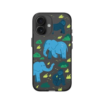 iPhone 16 Clear (相機按鈕) 酷墨灰 - RHINOSHIELD X Taipei Zoo - 非洲區插畫（西部低地大猩猩、非洲象）