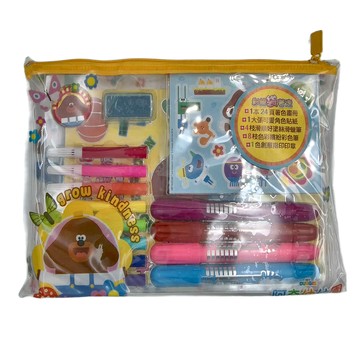 京甫 彩繪袋著走 阿奇幼幼園 內含24頁著色畫冊 可愛角色貼紙 8枝粉蠟筆 8枝彩色筆 創意印章  1組