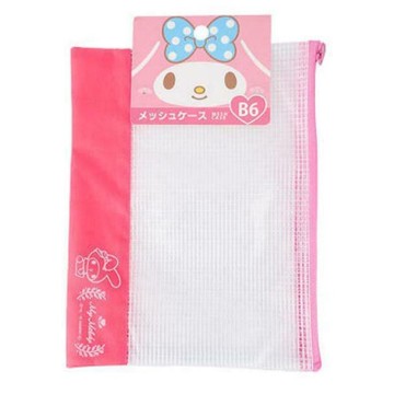 asdfkitty*美樂蒂 網格拉鍊收納袋 B6 文件收納袋 化妝包 文具包 置物包-日本正版商品