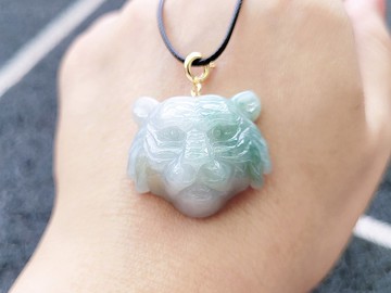 【親翠】天然翡翠 冰飄花精工立體帶毛流大虎頭皮繩項鍊 生肖 虎