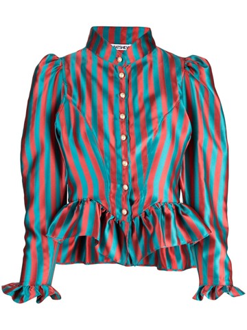 Batsheva - stripe-pattern ruffle-detailing blouse - women - Polyester - 4 - Multicolour