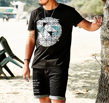 FINDSENSE H1 2018 夏季 新款 潮胖子個性 復古印花  加肥 加大碼黑T恤 寬鬆透气短袖 休閒上衣 潮男