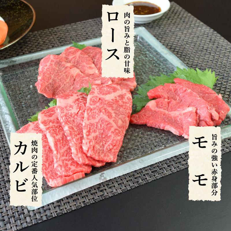 絶品ふくなが牛 交雑種(F1)・人気部位の焼肉3種盛り 1kg(カルビ400g、ロース・モモ各300g) ギフト