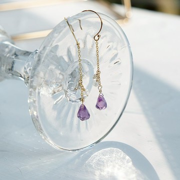 果實 紫水晶耳環 14K 包金 注金 拉長石 月光石 耳夾 垂墜耳環