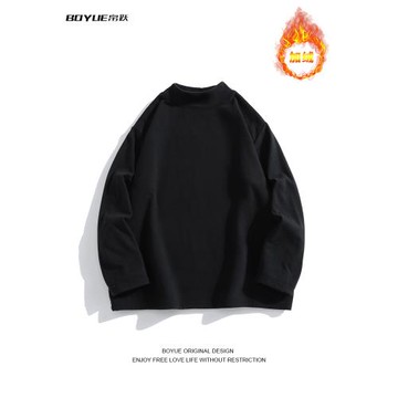 BOYUE帛躍秋冬日系半高領加絨純色衛衣百搭保暖休閑打底長袖男女