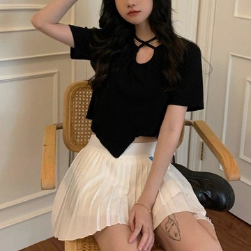 【設計感白色綁帶短袖T恤 女裝 短款上衣 薄款 2026夏季新款 小眾 ins潮 綁帶設計 短袖T恤 女上衣 白色短袖】