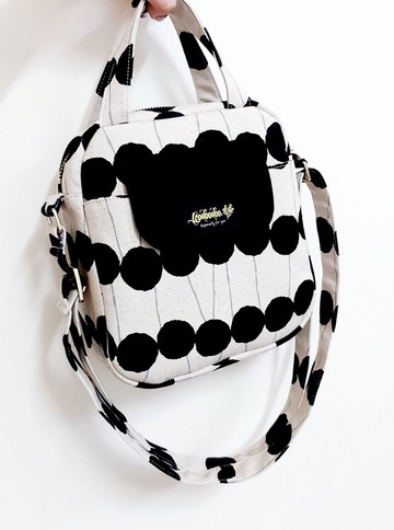 【Cute側背包】日本波點排排布(黑) 手作包 外出包 送禮禮物