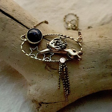 勇氣之獅 - 飛躍宇宙星空 黃銅 星砂石 包鑲項鏈