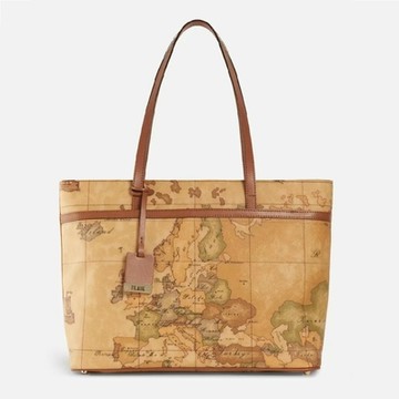 Alviero Martini 義大利地圖包 肩揹大購物包38cm-地圖黃 父親節 七夕情人節