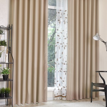 【小銅板-加厚純色遮光窗簾】寬130X高230-2片入-總寬260公分純色淺卡其