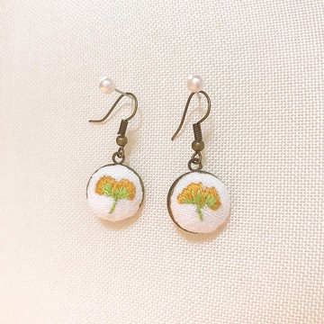 【N兔studio】銀杏-手作刺繡耳環