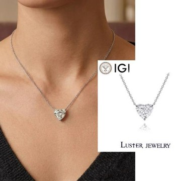 【Luster】IGI 2克拉 18K金 白K金 心形 培育鑽 鑽石項鍊(18K金台+18K金鍊)