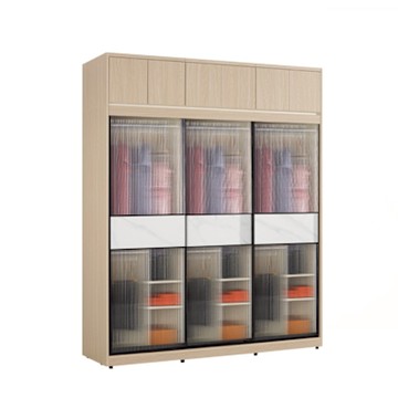 文創集 維爾泰玻璃7.5尺岩板鋁框加高衣櫃組合(吊衣桿x6＋內多分層格)-225x60x236cm免組