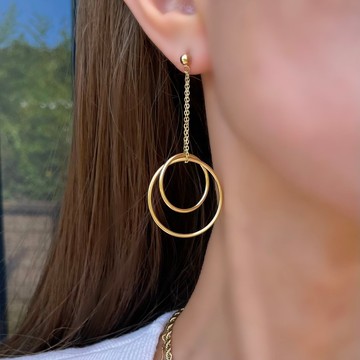 抗過敏金屬 316L 醫療級不鏽鋼 可愛搖曳感 雙圓圈 鍊條長款耳環 防過敏 耳環 耳飾