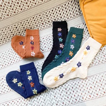 花朵襪子中筒女復古泫雅風韓國東大門ins潮網紅日系甜美花卉紋路