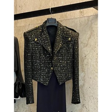 黑色小香風外套女秋冬爆款超好看的粗花呢編織高端氣質名媛小西服