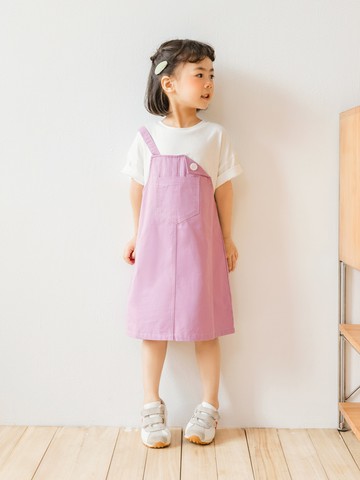 假兩件純棉不對稱肩帶造型口袋洋裝