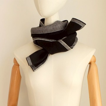 【柔軟不扎】ins韓國秋冬天黑白條紋雙面針織毛線圍巾長條小圍脖1入