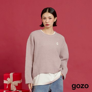 【gozo】➤珍珠裝飾紋理針織毛衣(粉色/淺卡其_F) | 女裝 圓領 保暖