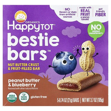 Happy Family Organics, HappyTot®，Bestie Bars™，花生醬和藍莓味，5 根，每根 0.74 盎司（21 克）