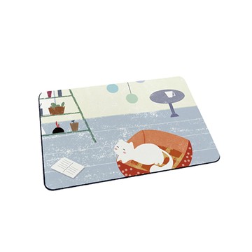 台灣製造 插畫貓咪系列 軟式珪藻土地墊 吸水地墊-白色小貓60*40*0.5cm_廠商直送