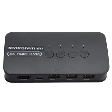 Neon 台灣霓虹 4K2K 4埠 HDMI KVM 切換器 支援桌面控制器和面板按鍵切換 3個USB2.0接口共享設備  HK401  1個